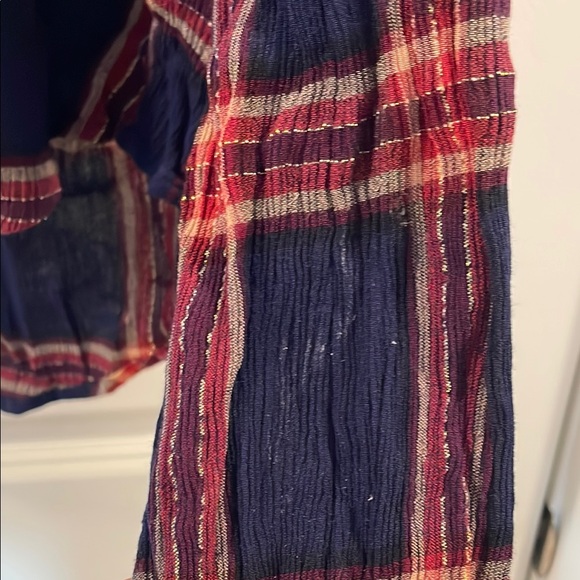 Lucky Brand Red and Navy Plaid V-neck with Tassels, Women’s Medium - Picture 8 of 8